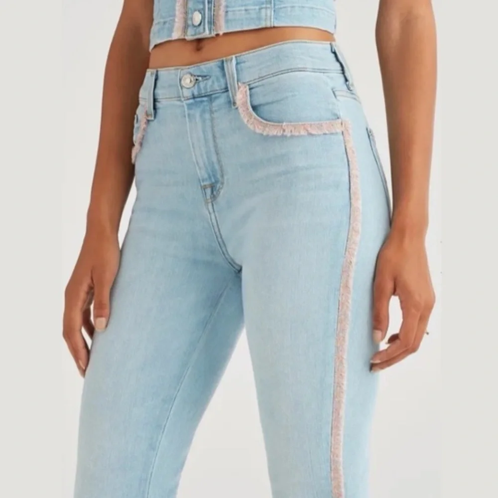 7 For All Mankind High Waist Ankle Skinny With Rainbow Fringe size 30  🌈 👖 - Picture 7 of 16